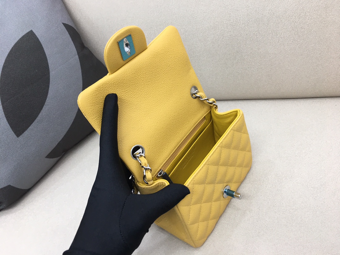 Mini Classic Flap Caviar Bag A01115 Yellow/Silver